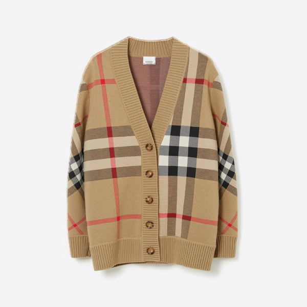 버버리 체크 울 자카드 니트 카디건