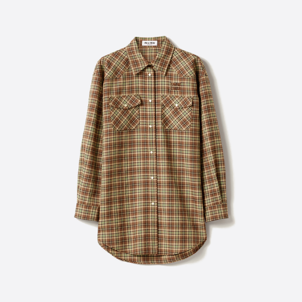 미우미우 체크 라펠 긴팔 셔츠 재킷