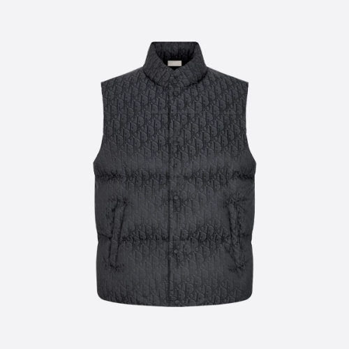 디올 오브스큐어 자카드 스탠드 칼라 스냅 버튼 다운 베스트