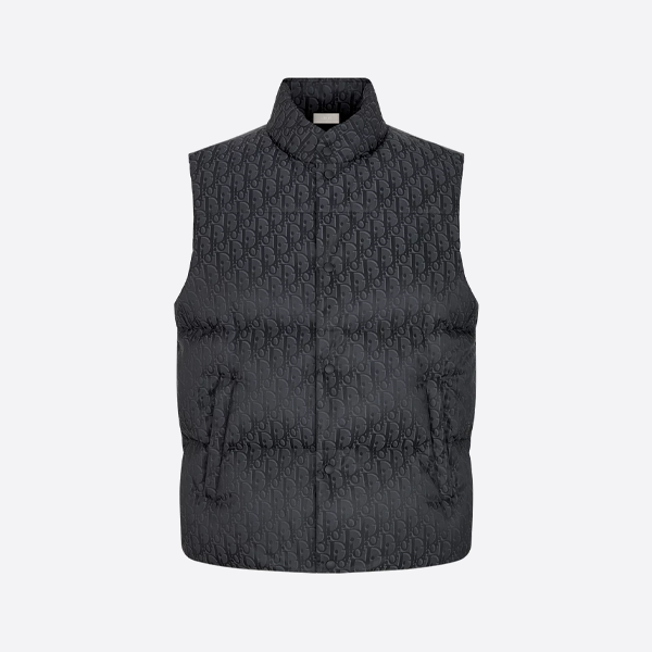 디올 오브스큐어 자카드 스탠드 칼라 스냅 버튼 다운 베스트