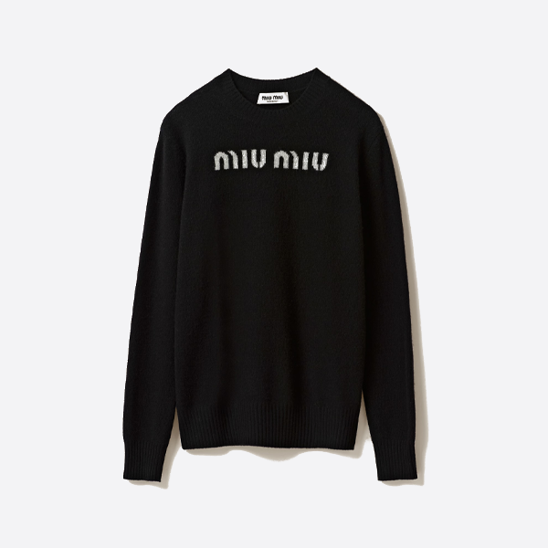 미우미우 레터 자카드 긴팔 크루넥 스웨터
