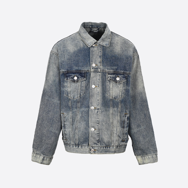 발렌시아가 전체 프린트 워싱 데님 재킷