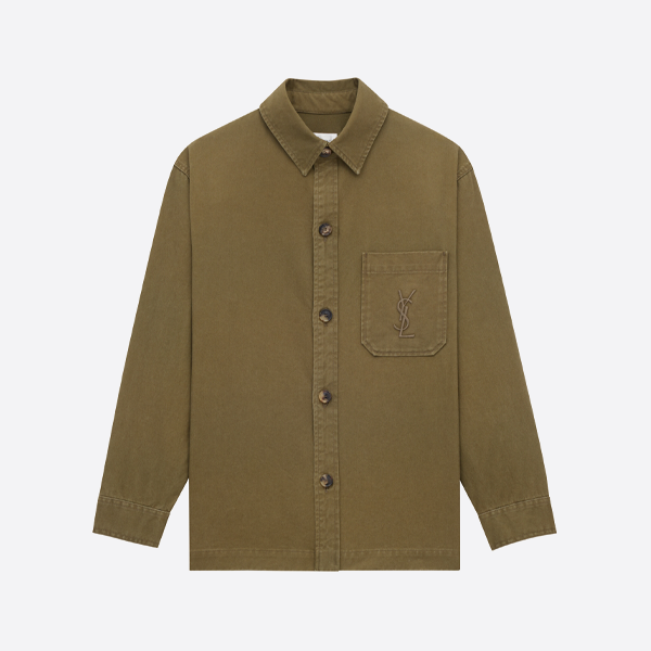생로랑 자수 포켓 버튼 다운 칼라 롱 슬리브 셔츠 재킷