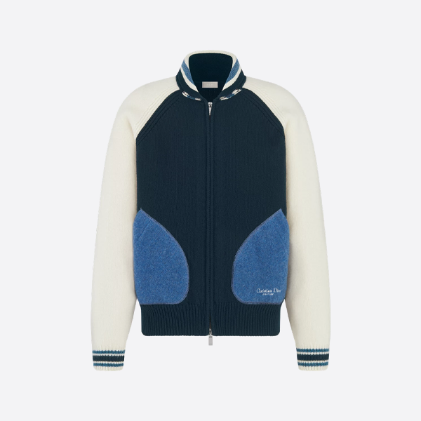 디올 은방울꽃 자수 프레피 스타일 지퍼 니트 가디건
