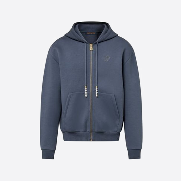 루이비통 진주 펜던트 후드 재킷, 네이비 블루