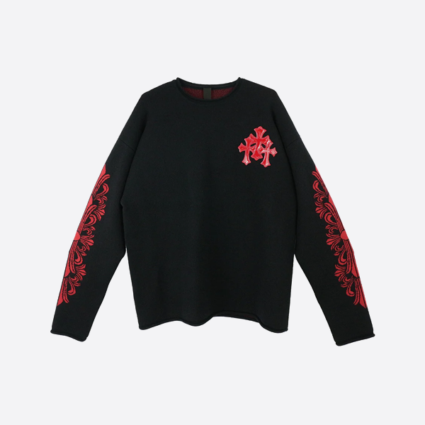 크롬하츠 검정색과 빨간색 패치워크 스웨터