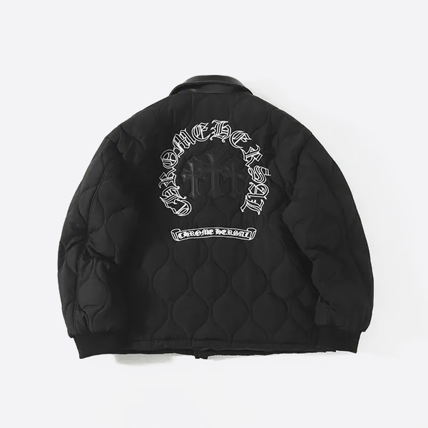 크롬하츠 크로스 가죽 패딩 재킷 (자수 칼라)