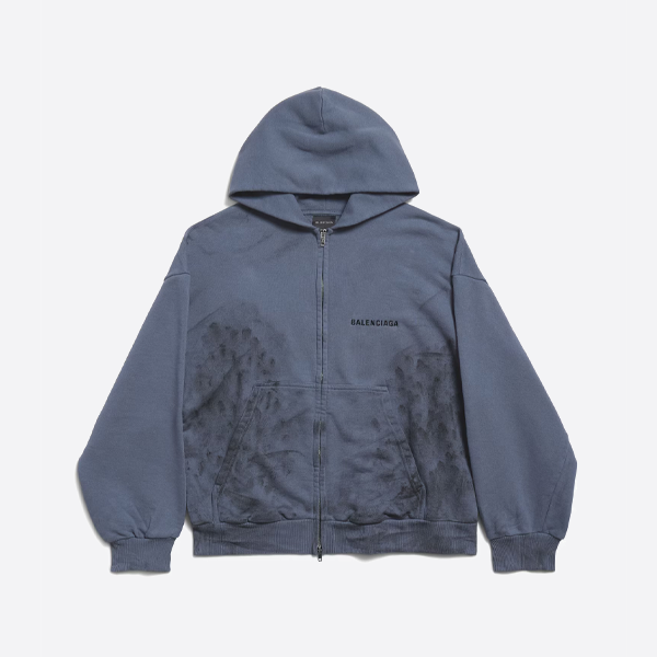 발렌시아가 빈티지 로고 자수 레터링 후드 집업 재킷