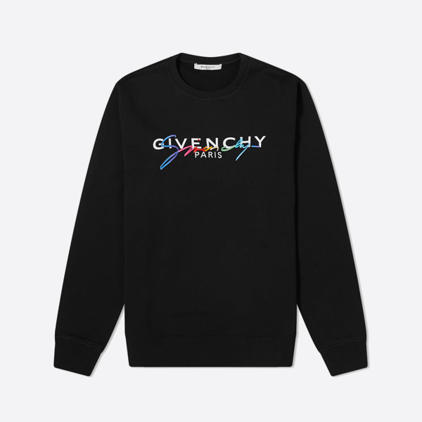 지방시 클래식 레인보우 자수 크루넥 스웨트셔츠, 블랙