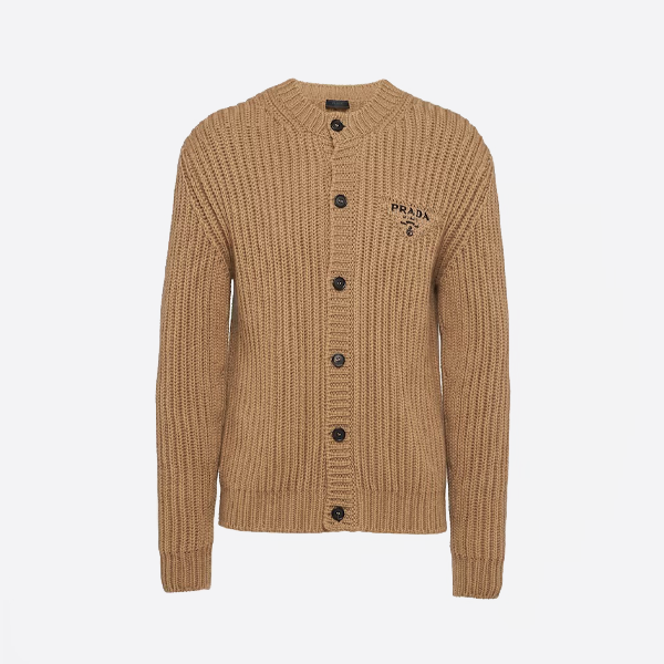 프라다 청키 니트 레터 자수 울 가디건
