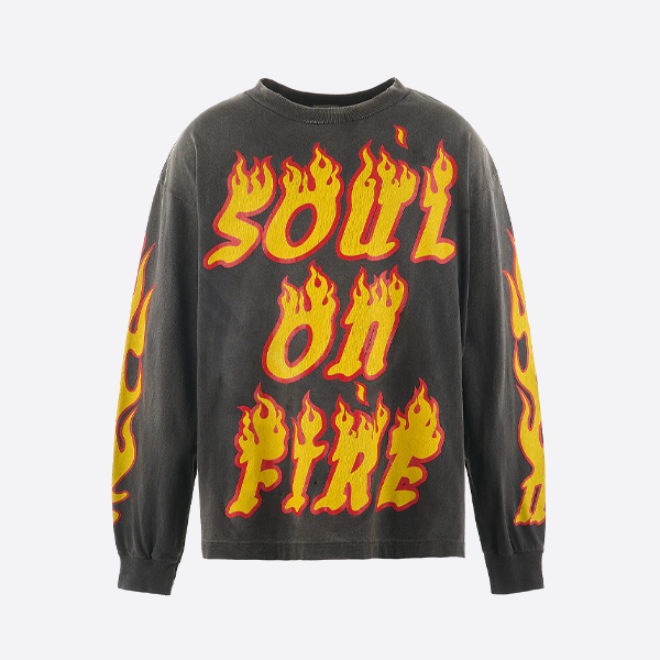 SAINT Mxxxxxx 불꽃 레터 프린트 긴팔 티셔츠