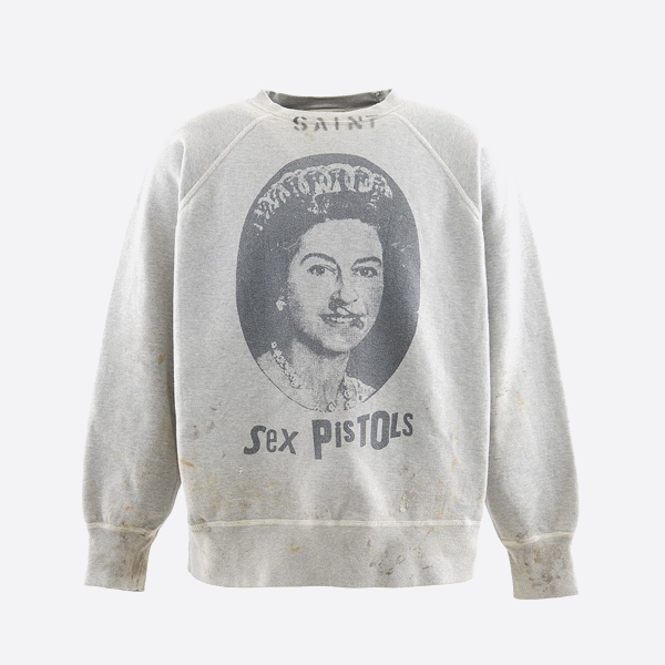 SAINT Mxxxxxx 엘리자베스 여왕 빈티지 프린트 크루넥 스웨트셔츠