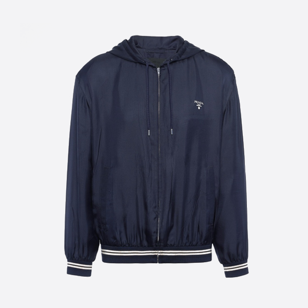 뽕나무 실크 소재의 리본 밑단 장식 프라다 후드 재킷