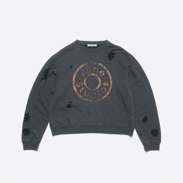 ACNE STUDIOS 빈티지 프린트 찢어진 크루넥 스웨트셔츠