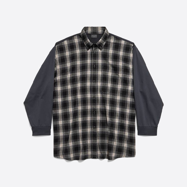 발렌시아가 체크무늬 패치워크 디스트레스드 셔츠