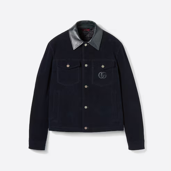 구찌 자수 코듀로이 재킷 (가죽 칼라 포함)