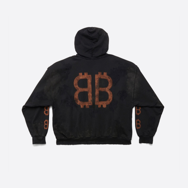 발렌시아가 더블 B 비트코인 ​​워시드 후드 스웨트셔츠