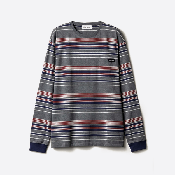 미우미우 스트라이프 컬러 블록 긴팔 티셔츠