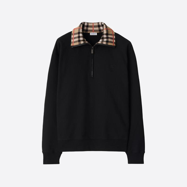 버버리 체크 칼라 하프집업 스웨트셔츠