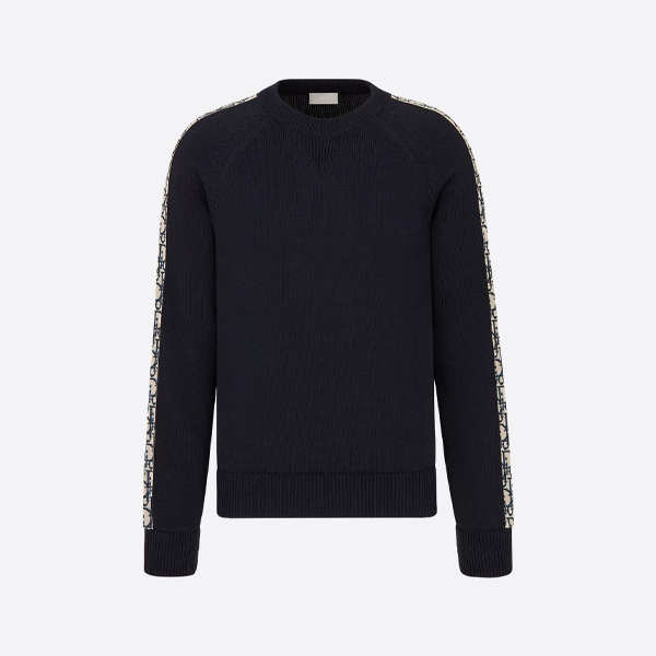 디올 자카드 리본 트리밍 크루넥 스웨터