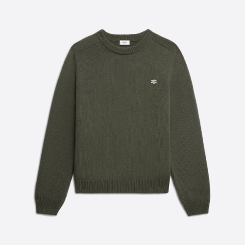 셀린느 테리 소재 자수 크루넥 스웨터, 녹색