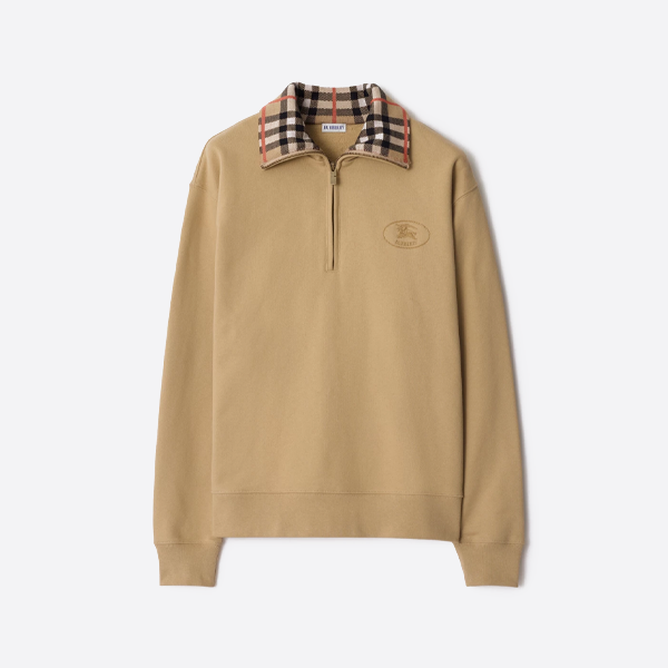 버버리 체크 칼라 하프집업 스웨트셔츠