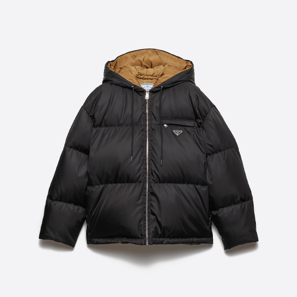 프라다 드래곤 지퍼 컬러 블록 후드 다운 재킷