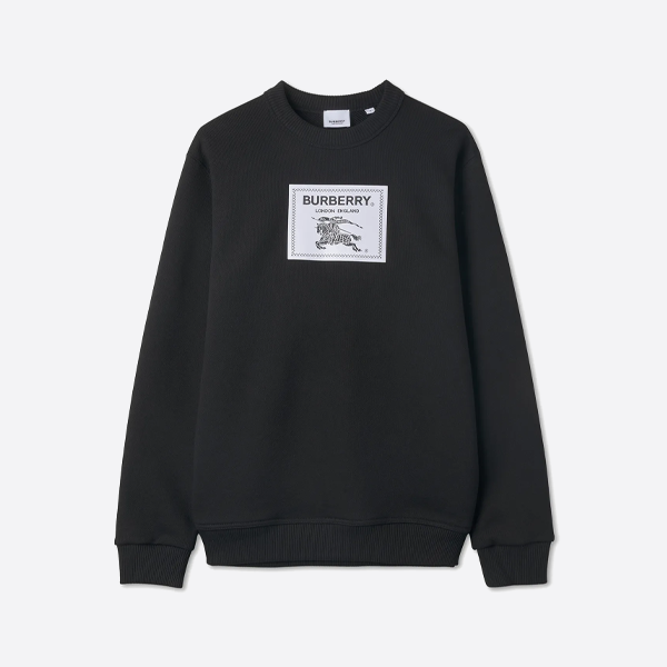 버버리 페데스탈 아플리케 크루넥 스웨트셔츠, 블랙