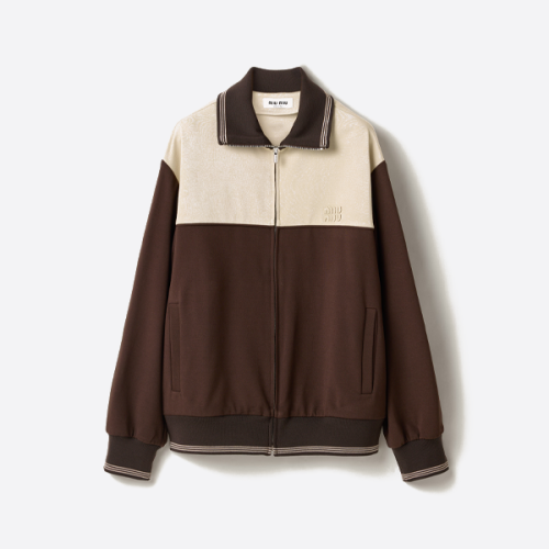 미우미우 자수 컬러블록 지퍼 재킷 세트