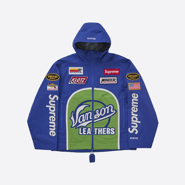 슈프림 x 밴슨 레더스 로고 아플리케 방수 지퍼 재킷 (블루)