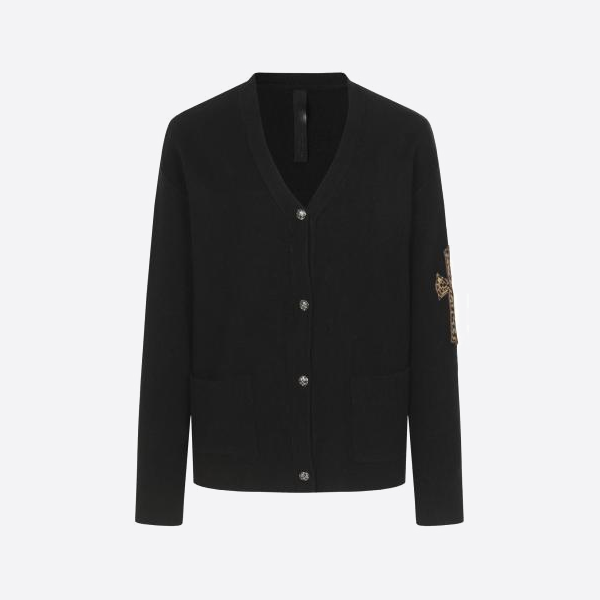 크롬하츠 패치워크 레오파드 프린트 레더 라벨 가디건