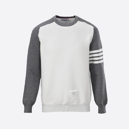 톰 브라운 포 스트라이프 컬러 블록 캠퍼스 스타일 니트 스웨터