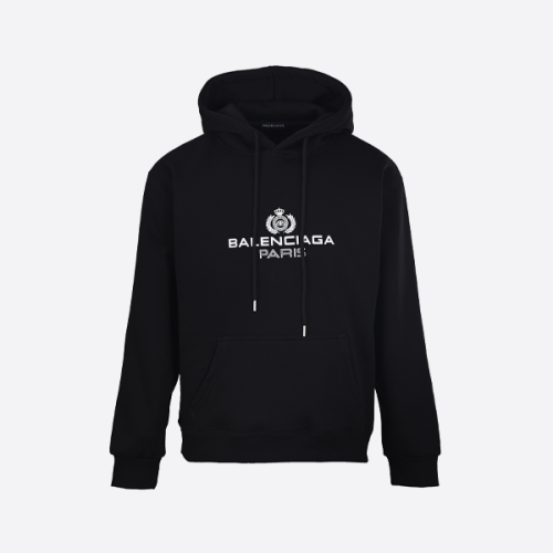 발렌시아가 밀 엠블럼 후드티 블랙