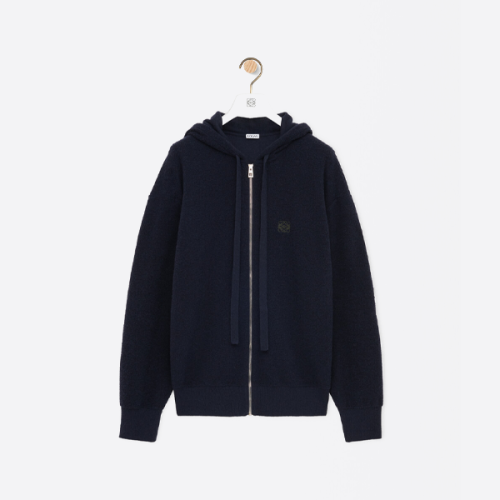 로에베 로고 자수 니트 지퍼업 재킷 (네이비 블루)