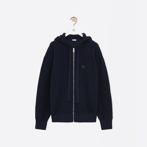 로에베 로고 자수 니트 지퍼업 재킷 (네이비 블루)