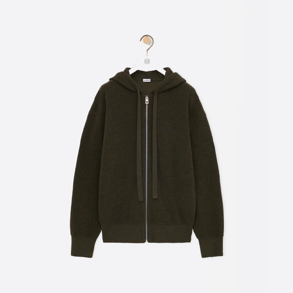 로에베 로고 자수 니트 지퍼업 재킷 (밀리터리 그린)