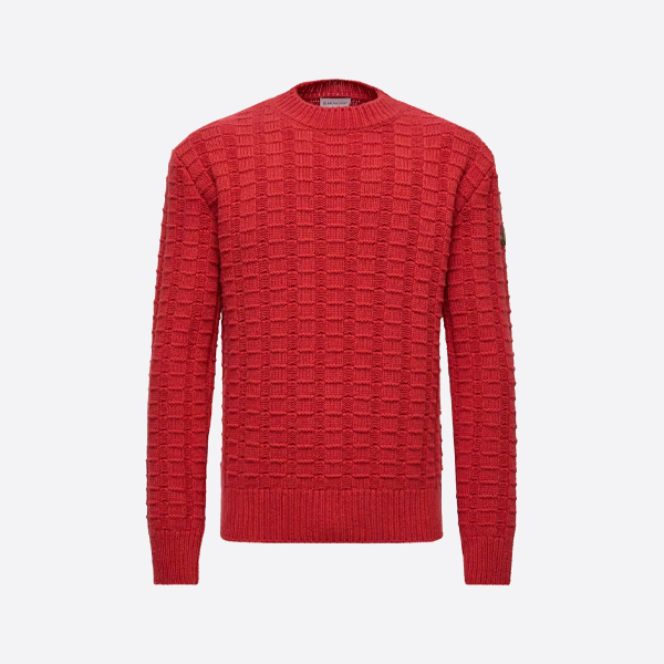 몽클레르 로고 엠보싱 니트 크루넥 스웨터 (레드)