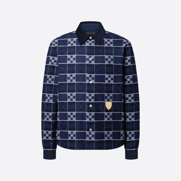 루이비통 맞춤 직조 체크 칼라 긴팔 셔츠