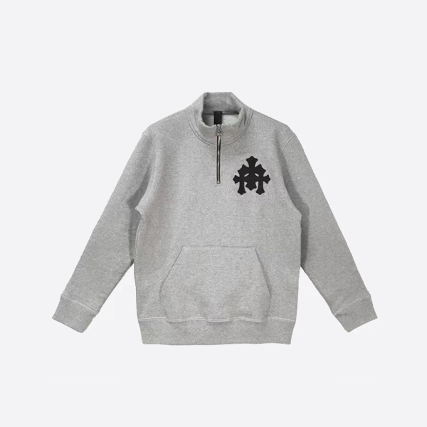 크롬하츠 가죽 십자가 하프집업 스웨트셔츠