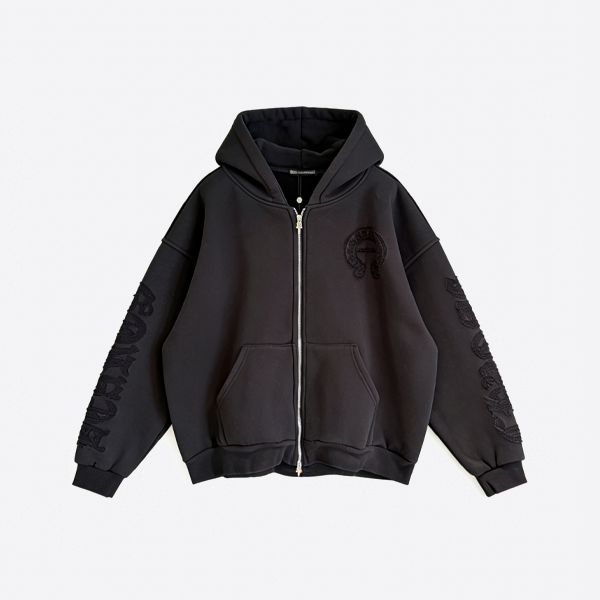 크롬하츠 신형 플리스 안감 지퍼업 스웨트셔츠 재킷, 블랙