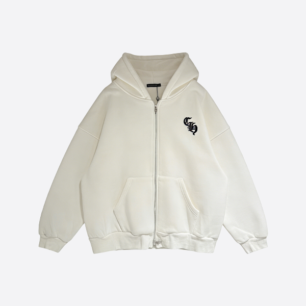 크롬하츠 뉴 실버 폭스 플리스 지퍼업 스웨트셔츠 재킷, 블랙