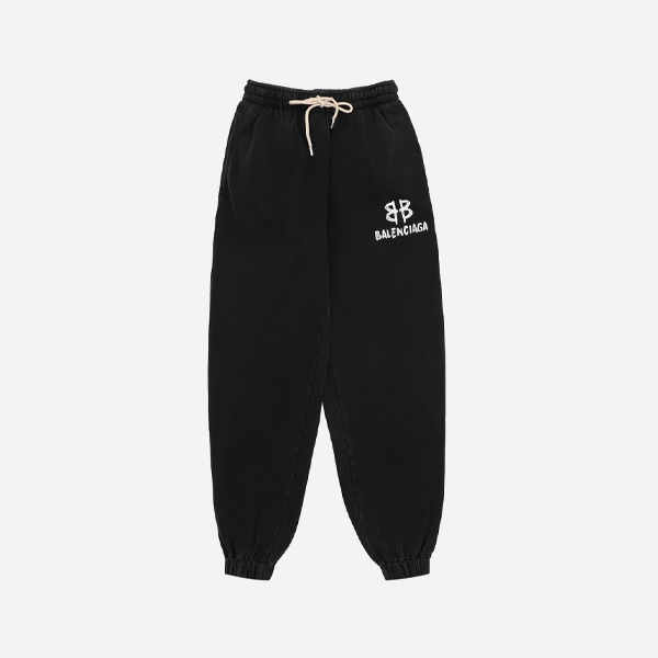 발렌시아가 워싱 처리된 BB 레터 프린트 우븐 팬츠