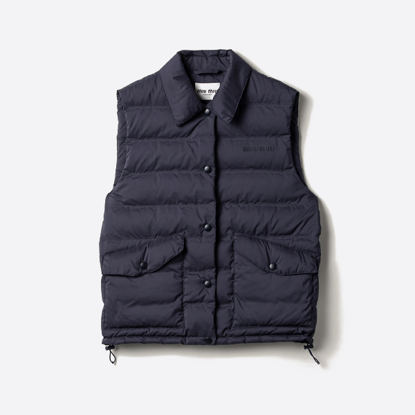 미우미우 로고 퀼팅 라펠 다운 베스트