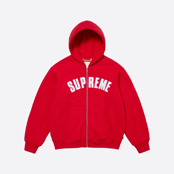슈프림 아플리케 자수 레터 후드 재킷, 레드