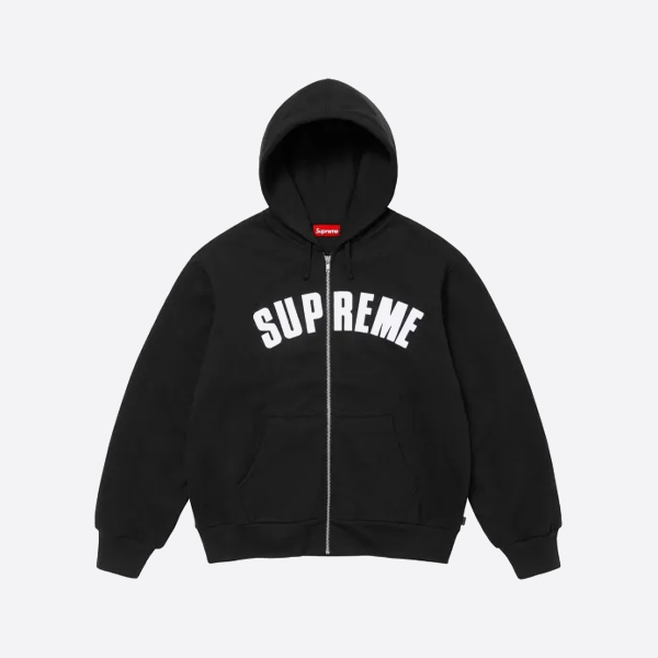 슈프림 아플리케 자수 레터 후드 재킷, 블랙