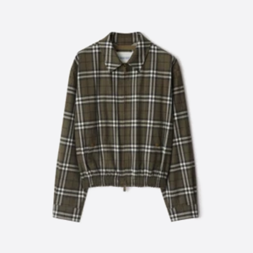 버버리 그린 체크 캐시미어 칼라 재킷