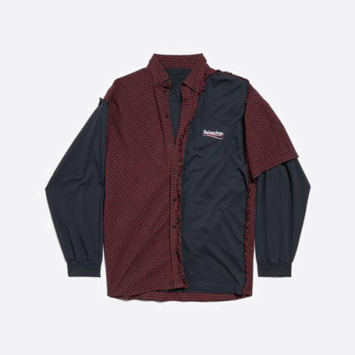 발렌시아가 체크무늬 패치워크 투피스 셔츠