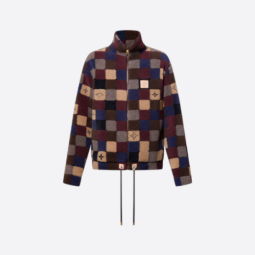 루이비통 다미에 하이넥 자카드 램스울 스탠드 칼라 코트