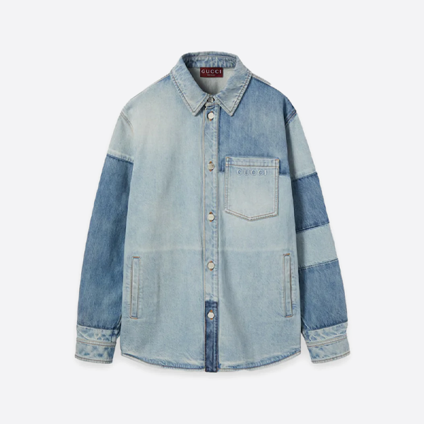 구찌 워싱 엠보싱 데님 셔츠