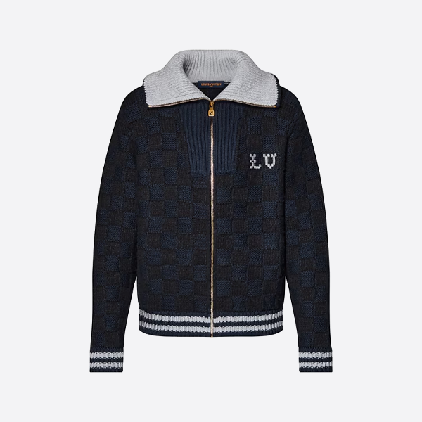 루이비통 체크 무늬 컬러 블록 골지 니트 스웨터 가디건